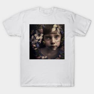 A Young Girl Wearing a Garland of Flowers T-Shirt